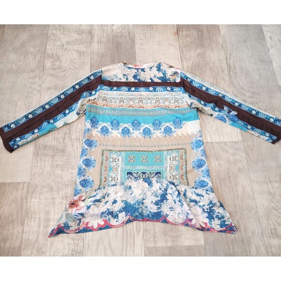 JOHNNY WAS Size PM Multicolored 100% Silk Floral Tunic V-Neck Bohemian Flowy - Picture 8 of 8
